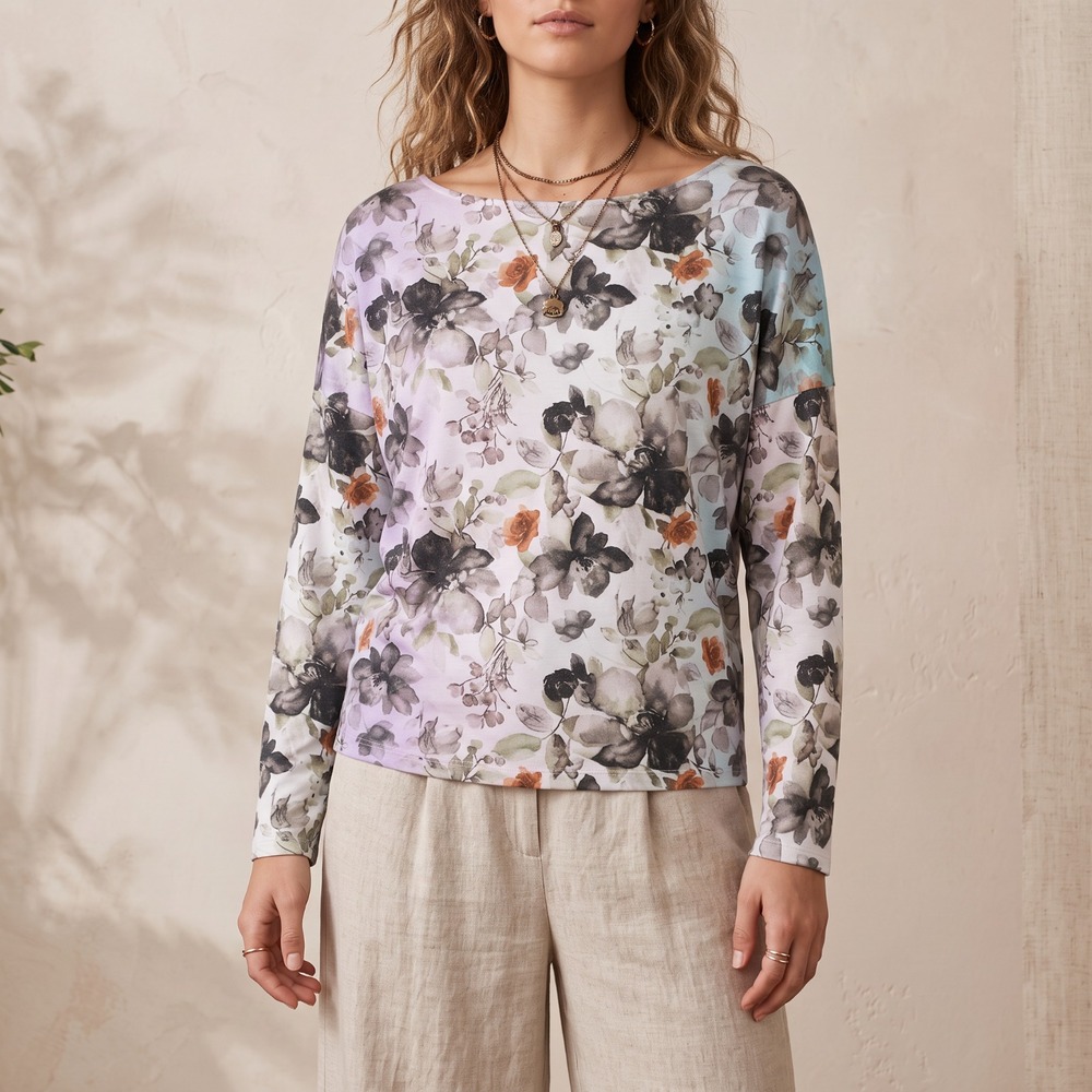 White Birch Floral Knit Top Aqua Lavender Boho Knit Fairy Grunge Art Romantic L